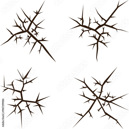 Four abstract crack patterns, isolated on white background, graphic design