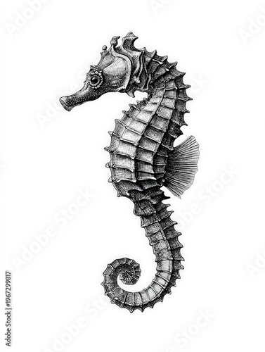 vintage tattoo style ink drawing of a seahorse on white background