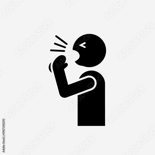 Person coughing with hand covering mouth health and illness concept.