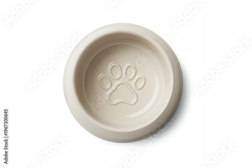 Beige ceramic pet bowl with paw print dog bowl
