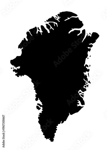 Vector map of Greenland, an autonomous territory of Denmark. Detailed black silhouette, isolated on white background.
