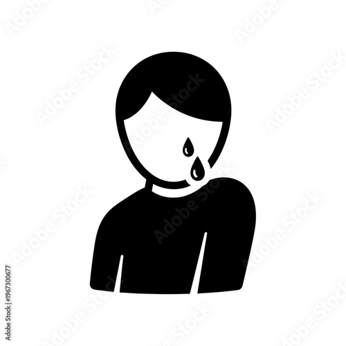 Sad person with tears flowing down the face feeling sorrow and grief.