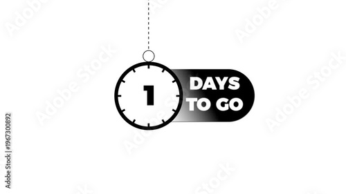 1 days to go”, countdown animation, motion graphics, running numbers.with video concept.