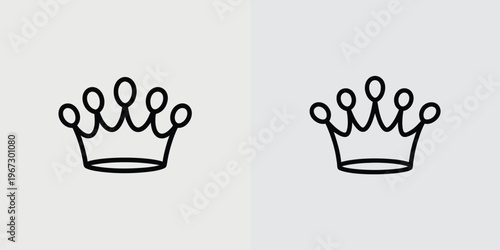 Simple black and white line art crown icons for princess and queen logos