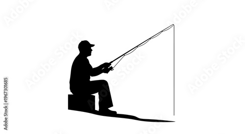 Man sitting and fishing alone quietly.