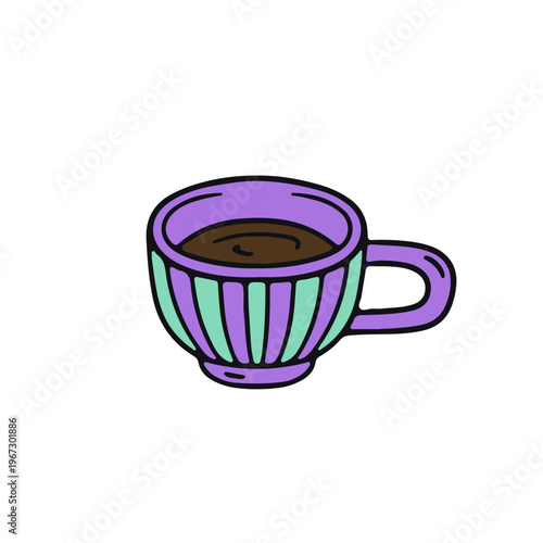 Hand drawn hygge doodle ceramic coffee cup icon vector illustration. Cozy home decor clipart