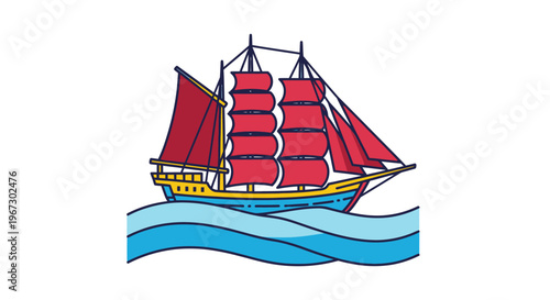 Sailing Ship with Red Sails.