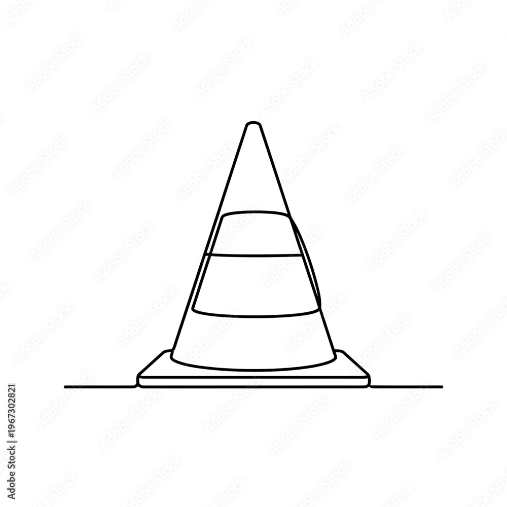 Fototapeta premium Simple outline drawing of a traffic cone minimalist design on white background safety concept.