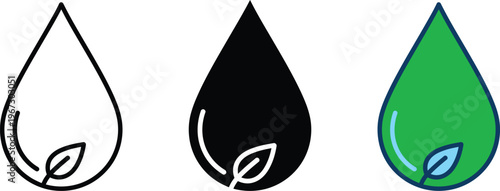 Three droplet icons in different colors and styles Vector