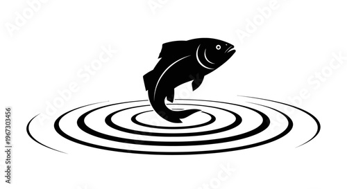 Black Fish Jumping Out Water Silhouette.