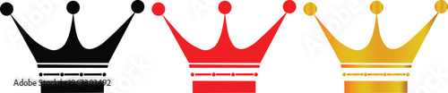 Set of royal crown icons in black, red, and gold gradient colors