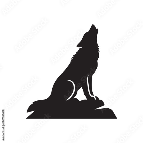 Howling Wolf Silhouette on Rock Wild Animal Night Scene Illustration