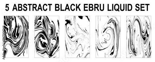 Black and White Liquid Marble Abstract Set. Abstract Black and White Marble Swirl Backgrounds