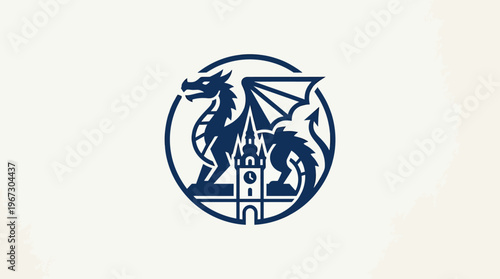 Elegant Dragon and Tower Logo on White Background