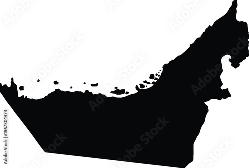 United Arab Emirates Map Vector UAE Country Silhouette Outline Black and White