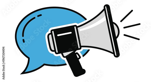 An illustration depicting a megaphone inside a speech bubble conveying communication