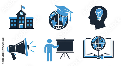 Education and business icons flat design vector illustration logo template, Glyph solid icon, Blue icon  - Editable icon