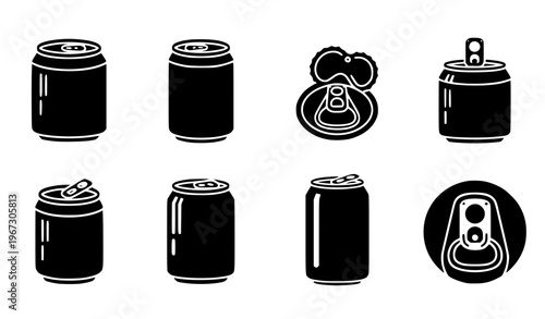 battery icons set Black Beverage Can Icon Collection Minimal Drink Vector Set