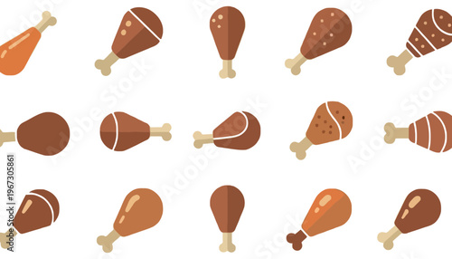 Chicken drumstick vector icons on a white background for food design