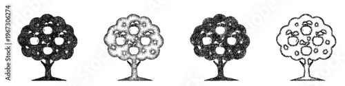 Sketch apple tree icon design set