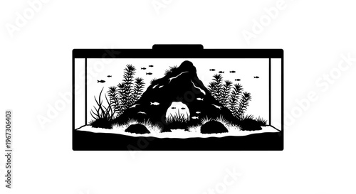 Fish Tank With Mountain Landscape Inside.