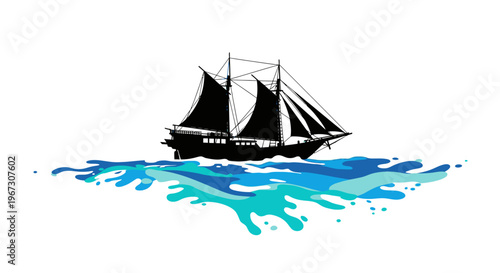 Sailing Ship on the Ocean Water.