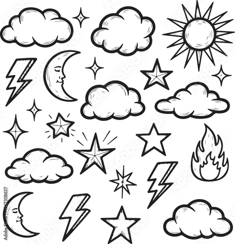 Collection of celestial weather icons and symbols