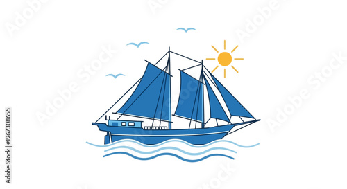Sailing Boat on Calm Water Surface.