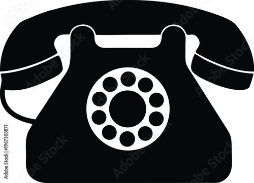 Black retro rotary dial telephone communication icon vector symbol