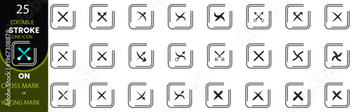 Professional cross mark or wrong mark icon set with editable line art and flat shape style