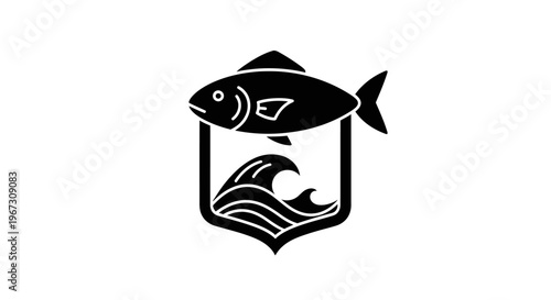 Black and white fish logo icon.