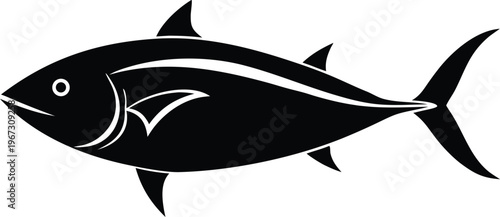 Flat design black tuna fish vector icon illustration