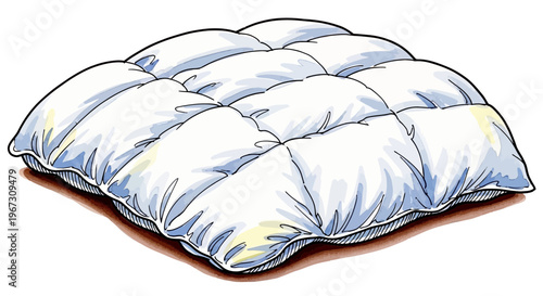 Soft white quilted pillow on a white background  