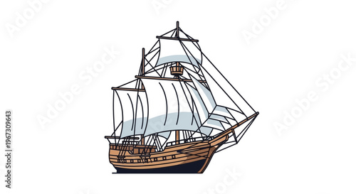 Vintage Sailing Ship with Sails.