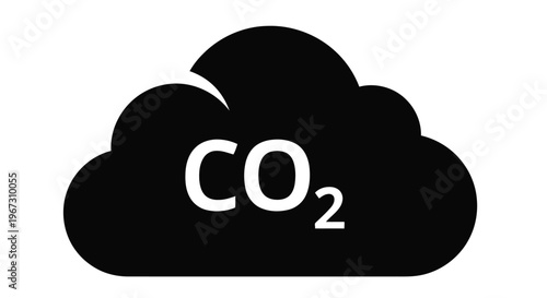 Black cloud icon with the chemical formula for carbon dioxide displayed inside