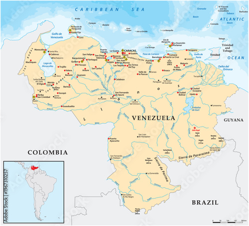 Map of the South American country Venezuela