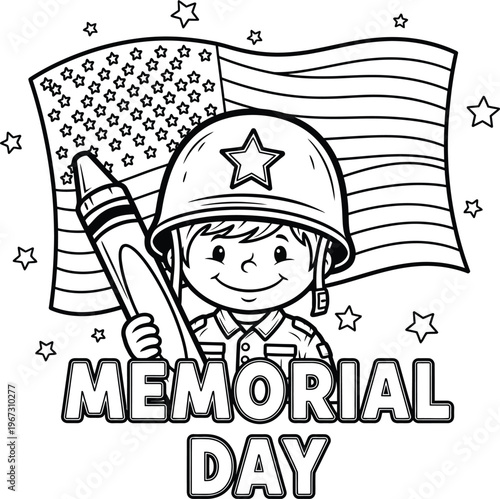 Honoring heroes a memorial day illustration with american flag and military helmet