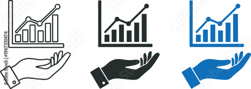 Growth and support a set of icons depicting financial progress and helping hands