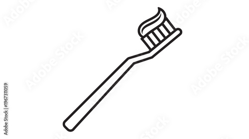 Toothbrush icon with toothpaste, simple line art for dental hygiene and oral care concepts. featuring cleaning, brushing, teeth with clean and fresh