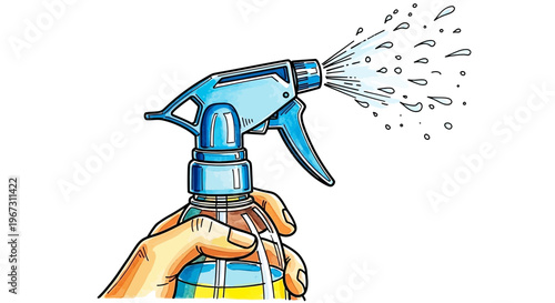 Cleaning spray bottle being used to spray water on surface  