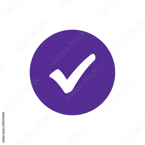 A simple purple circle icon featuring a white check mark symbol representing a correct selection