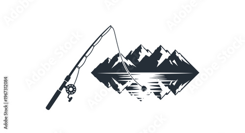 Fishing Rod with Mountain Reflection.