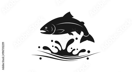 Black silhouette of jumping fish.