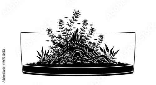 Detailed illustration of bonsai tree.