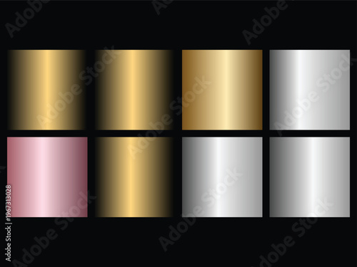 Gradient metallic texture swatches in gold silver and rose gold tones 1