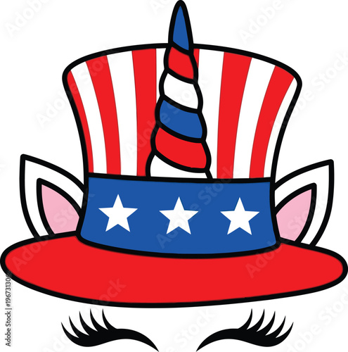 Memorial day patriotic uncle sam hat with unicorn horn a festive american symbol