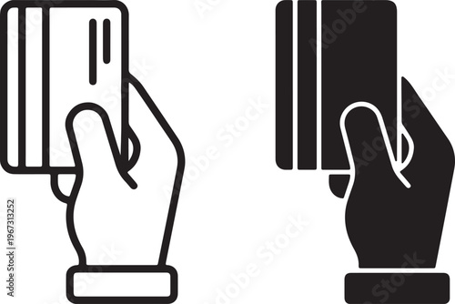 hand holding credit card icon line and solid silhouette payment symbol vector illustration
