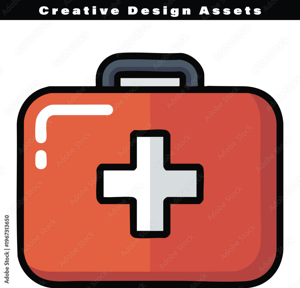 Fototapeta premium A vibrant red first aid kit icon featuring a clean white cross symbol for medical emergency design