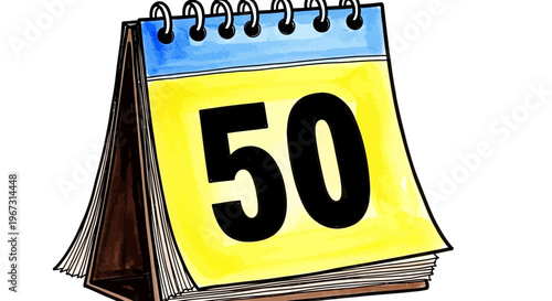 Cartoon calendar page displaying number 50 in bright colors  