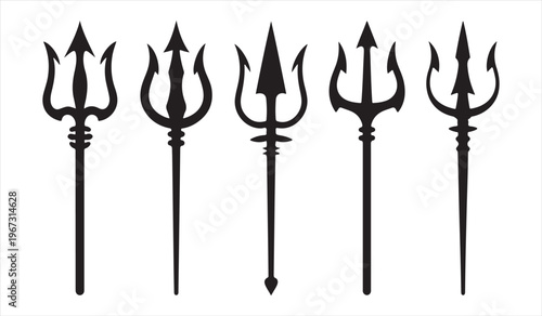 Black trident silhouettes set with sharp spear tips mythological weapon collection